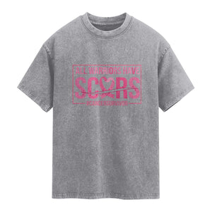 Breast Cancer Fighter Support Washed Cotton T-Shirt All Warriors Have Scars