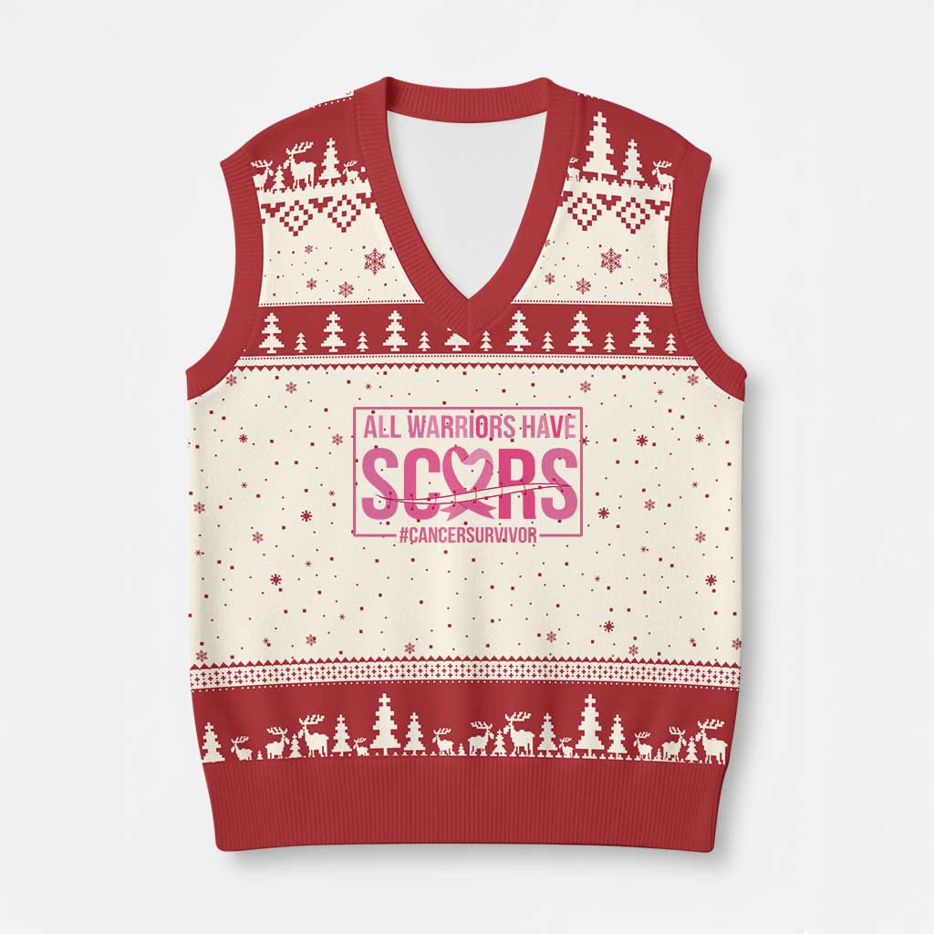 Breast Cancer Fighter Support V-Neck Knit Sweater Vest All Warriors Have Scars