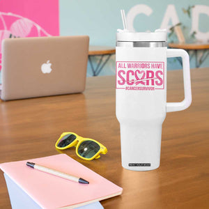 Breast Cancer Fighter Support Tumbler With Handle All Warriors Have Scars