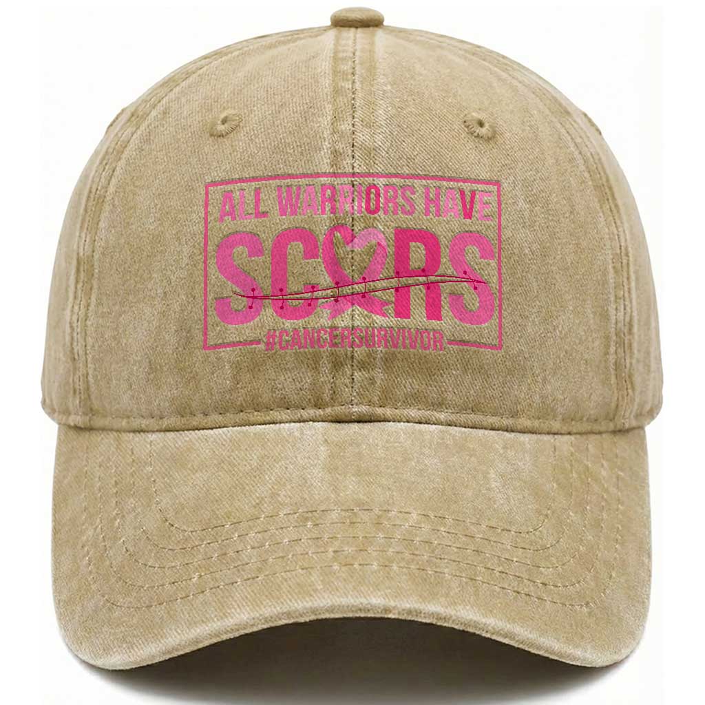 Breast Cancer Fighter Support Washed Cotton Baseball Cap All Warriors Have Scars