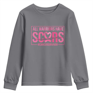Breast Cancer Fighter Support Youth Sweatshirt All Warriors Have Scars