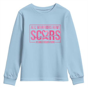Breast Cancer Fighter Support Youth Sweatshirt All Warriors Have Scars