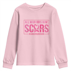 Breast Cancer Fighter Support Youth Sweatshirt All Warriors Have Scars