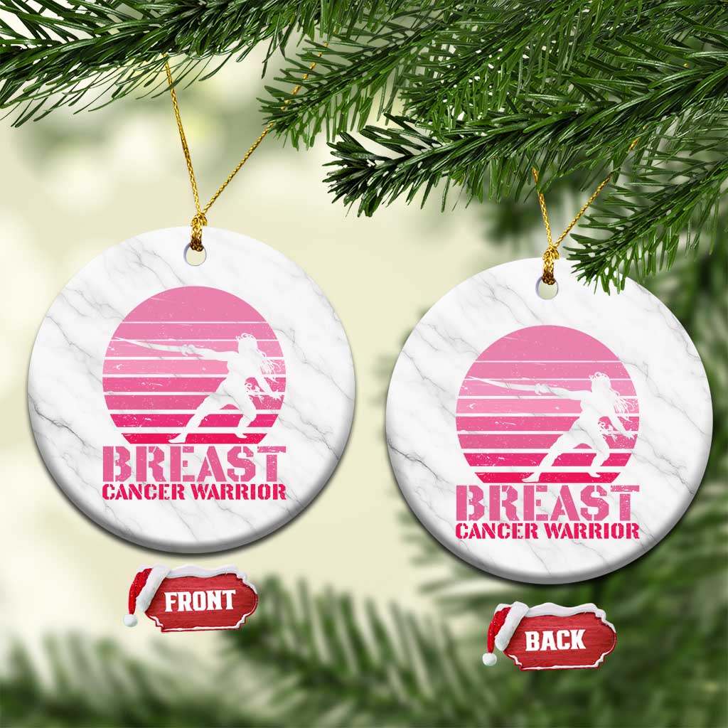 Vintage Breast Cancer Warrior Ceramic Ornament Strong Women Sword Fighter Pink Ribbon