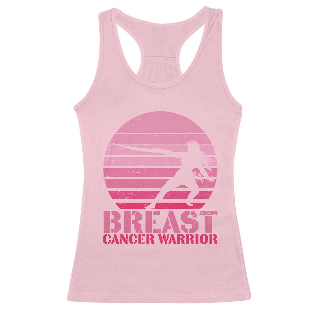 Vintage Breast Cancer Warrior Racerback Tank Top Strong Women Sword Fighter Pink Ribbon