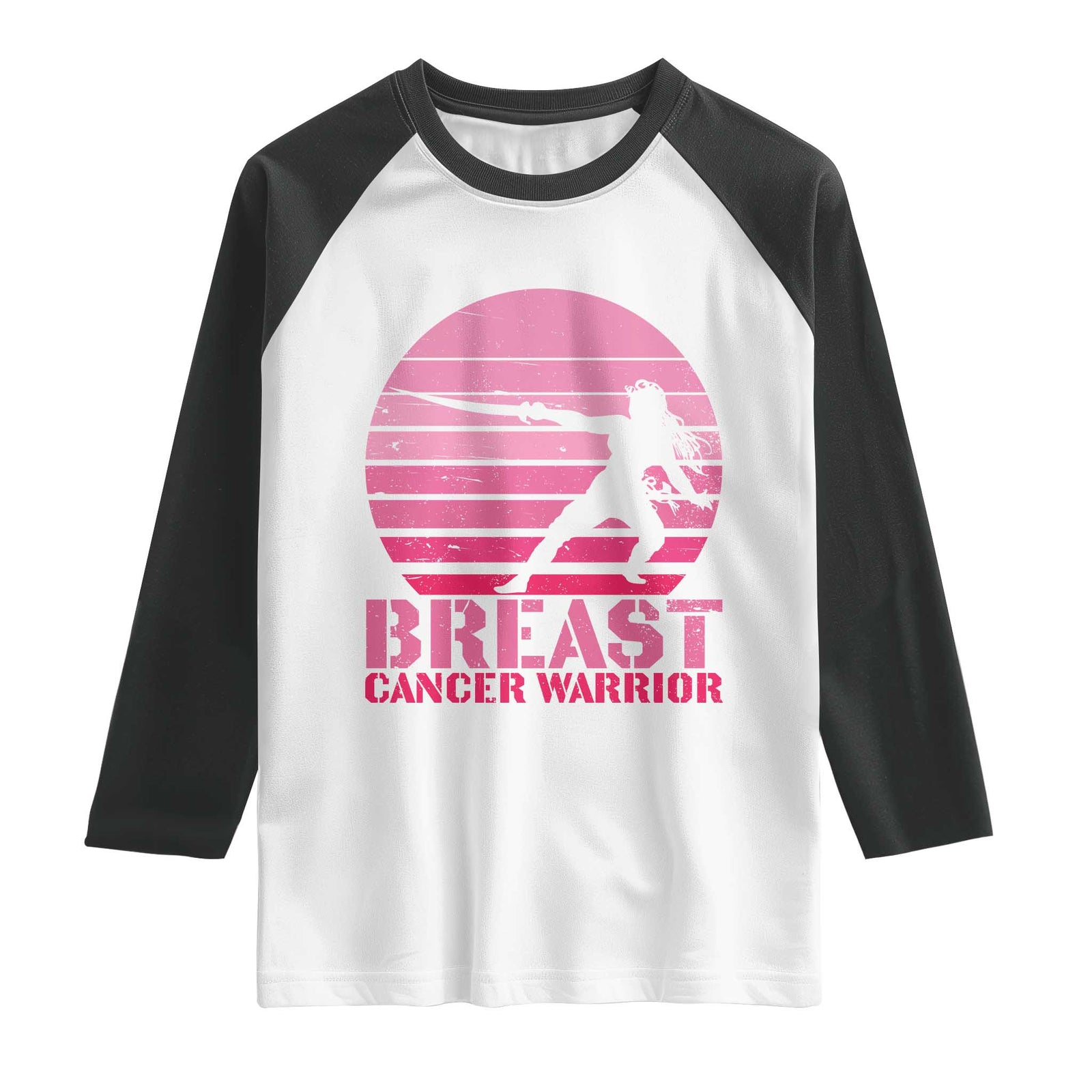 Vintage Breast Cancer Warrior Raglan Shirt Strong Women Sword Fighter Pink Ribbon