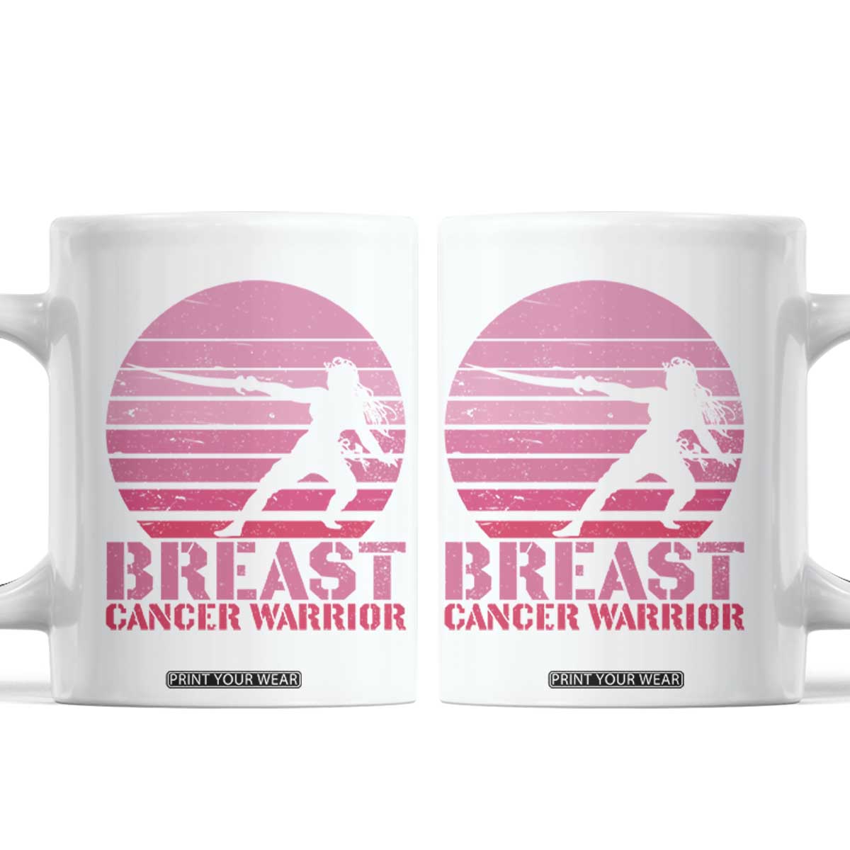 Vintage Breast Cancer Warrior Coffee Mug Strong Women Sword Fighter Pink Ribbon