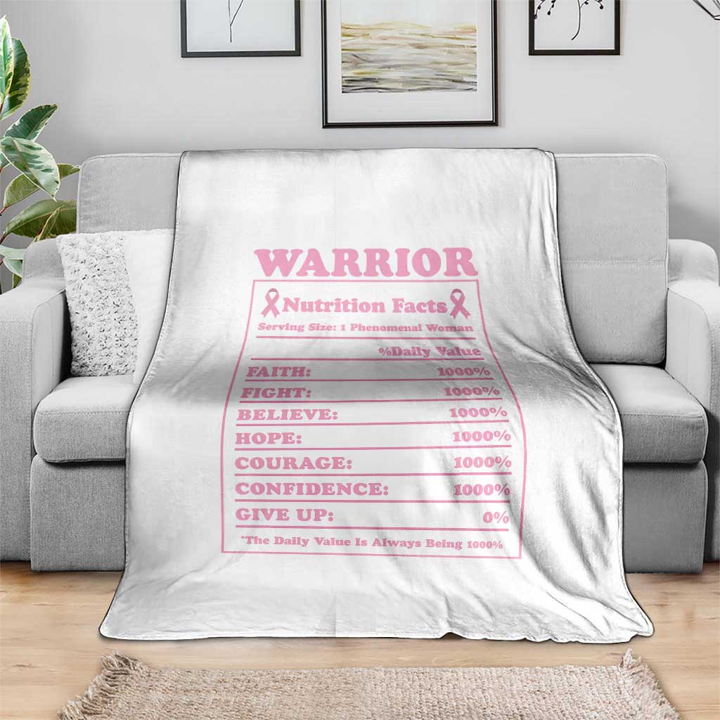 Breast Cancer Nutrition Facts Warrior Throw Blanket Pink Ribbon Survivor Support