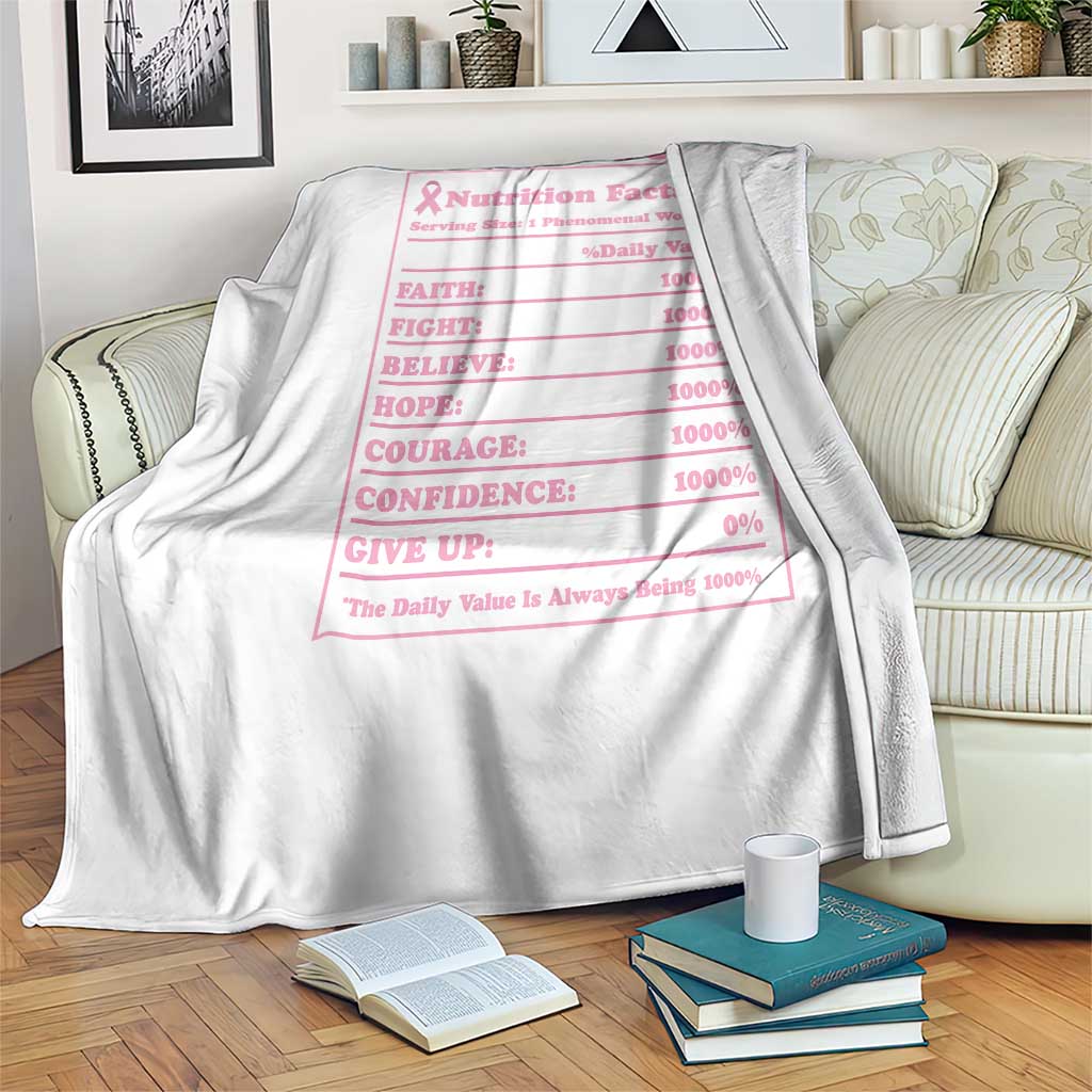 Breast Cancer Nutrition Facts Warrior Throw Blanket Pink Ribbon Survivor Support