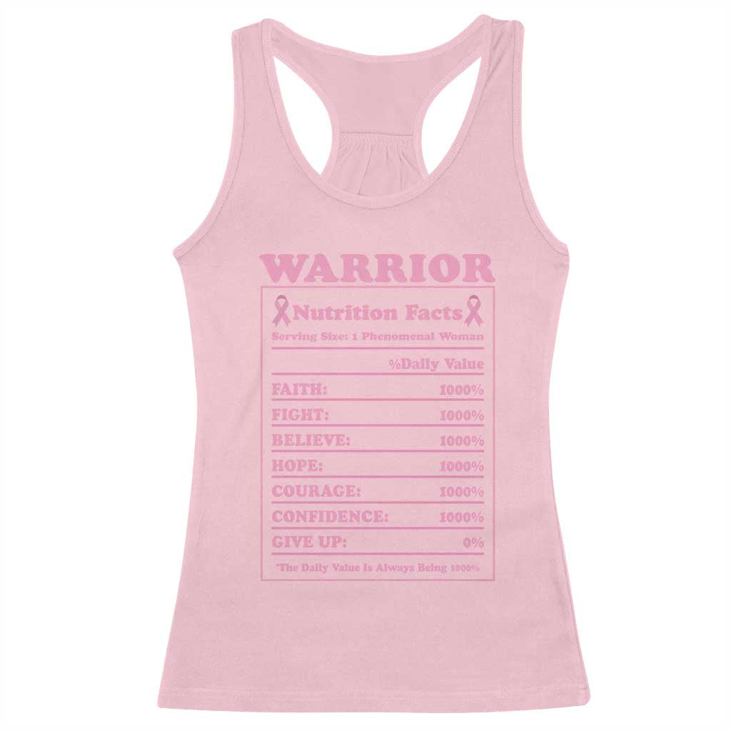 Breast Cancer Nutrition Facts Warrior Racerback Tank Top Pink Ribbon Survivor Support