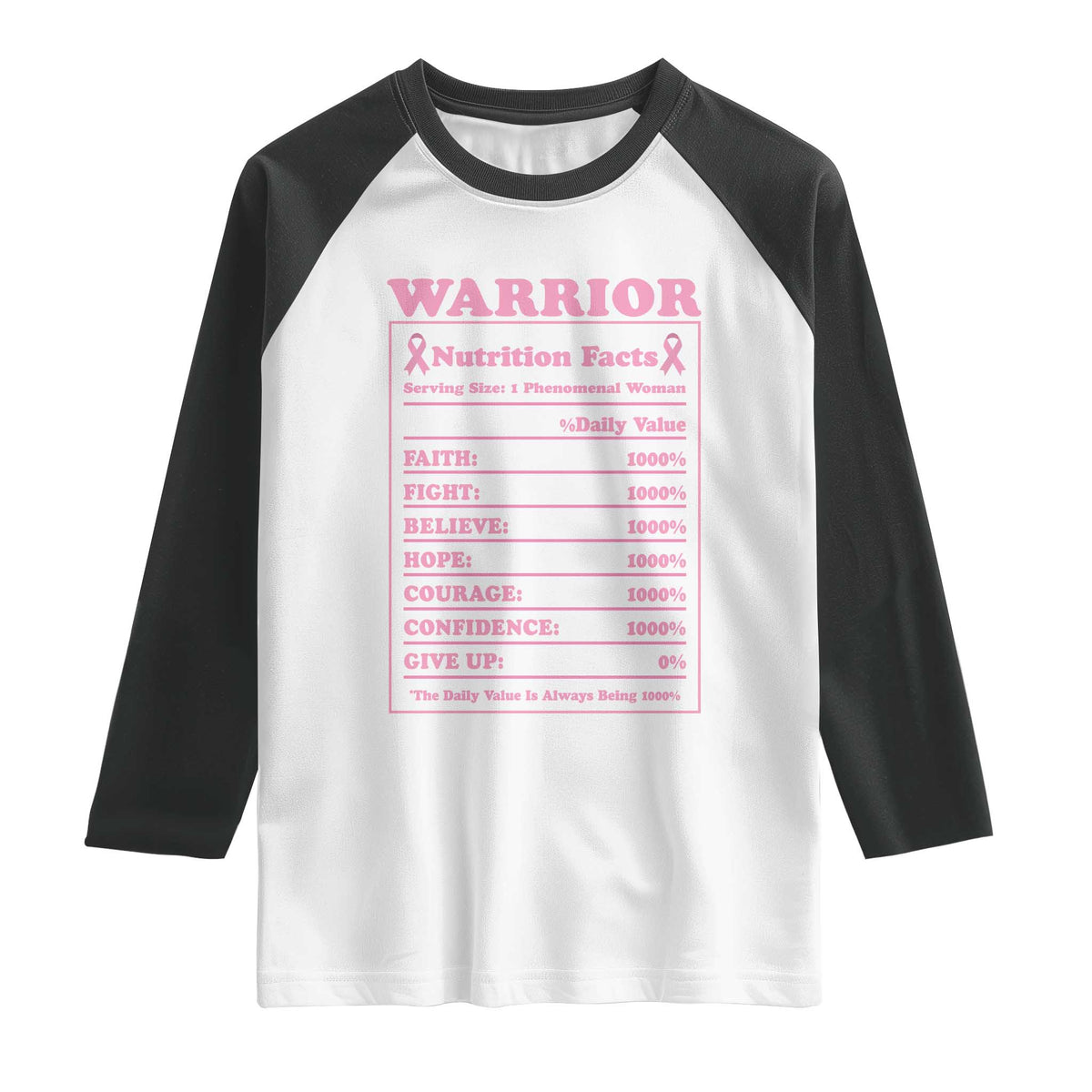 Breast Cancer Nutrition Facts Warrior Raglan Shirt Pink Ribbon Survivor Support