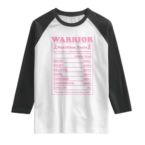 Breast Cancer Nutrition Facts Warrior Raglan Shirt Pink Ribbon Survivor Support