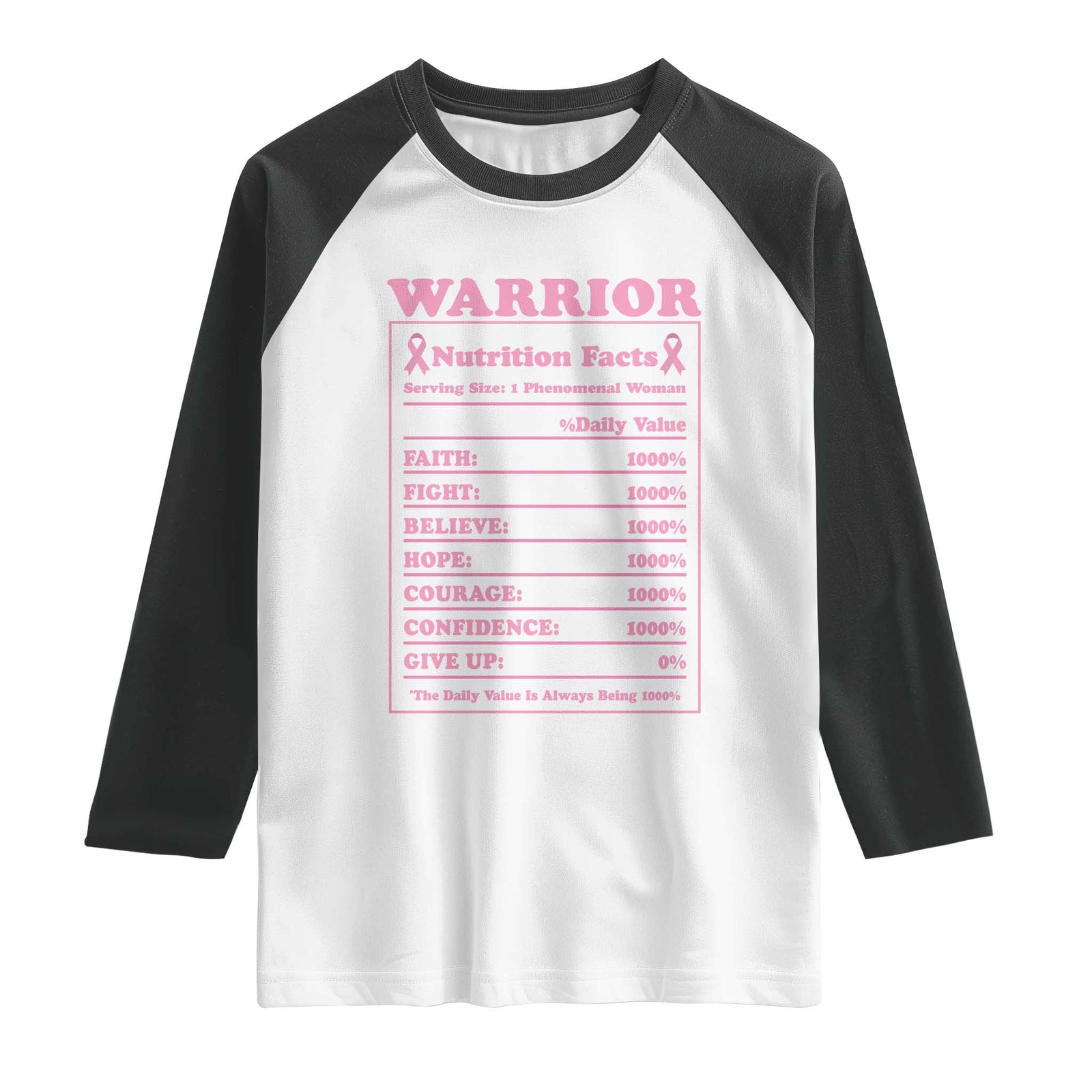 Breast Cancer Nutrition Facts Warrior Raglan Shirt Pink Ribbon Survivor Support