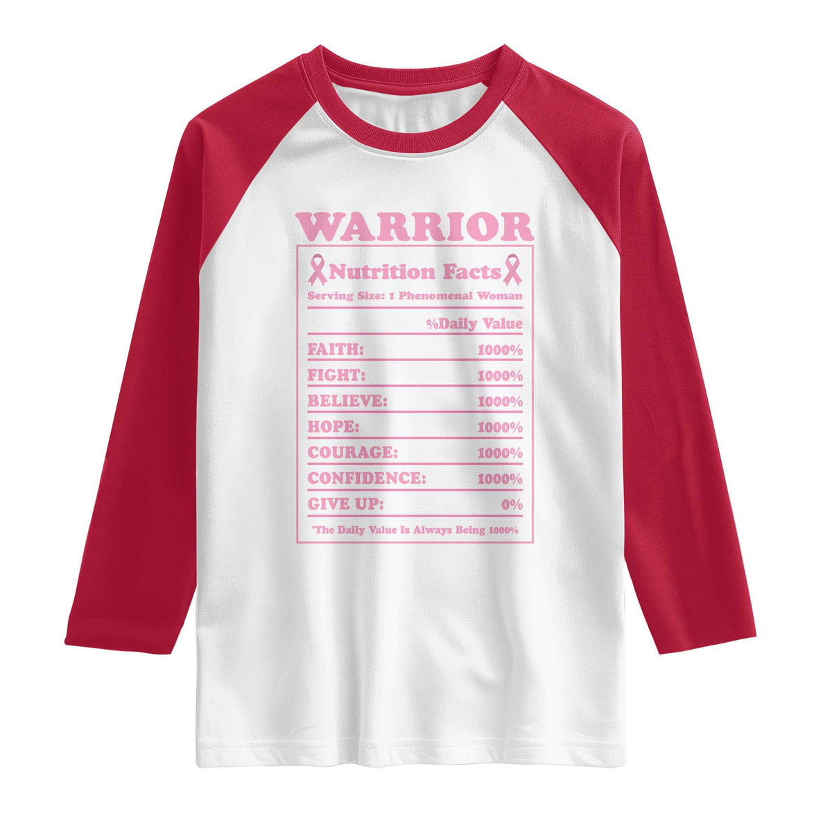Breast Cancer Nutrition Facts Warrior Raglan Shirt Pink Ribbon Survivor Support