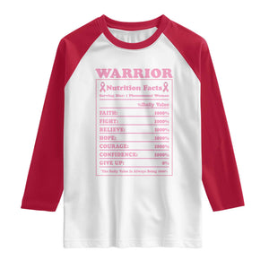 Breast Cancer Nutrition Facts Warrior Raglan Shirt Pink Ribbon Survivor Support