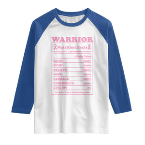 Breast Cancer Nutrition Facts Warrior Raglan Shirt Pink Ribbon Survivor Support