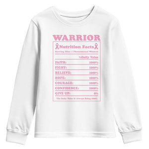 Breast Cancer Nutrition Facts Warrior Youth Sweatshirt Pink Ribbon Survivor Support