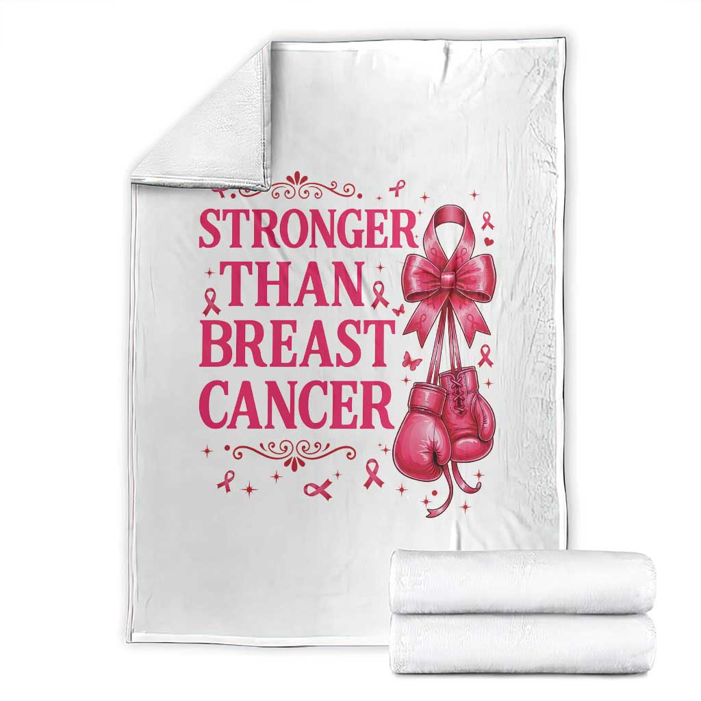 Pink Ribbon Fighter Support Throw Blanket Stronger Than Breast Cancer Boxing Gloves