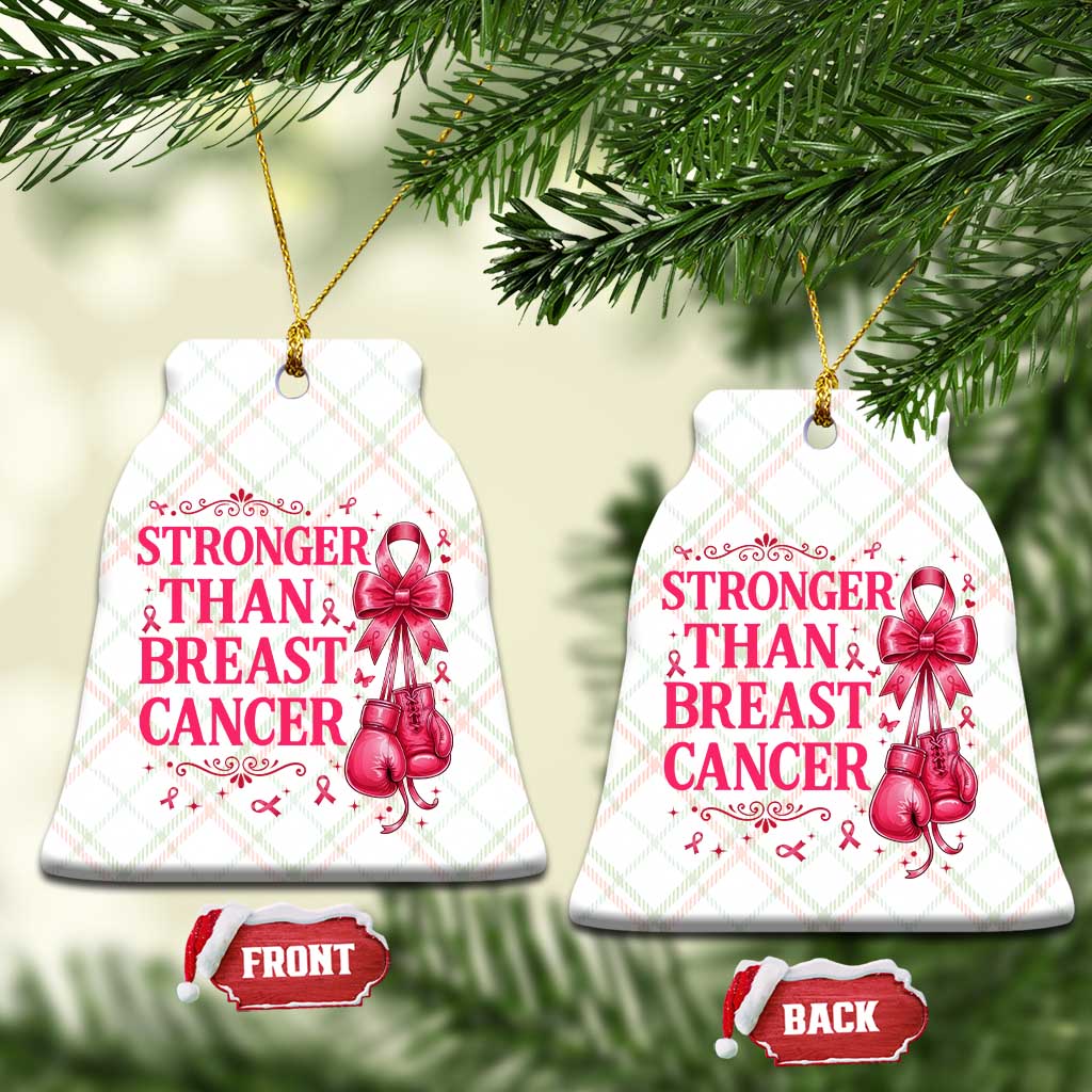 Pink Ribbon Fighter Support Ceramic Ornament Stronger Than Breast Cancer Boxing Gloves