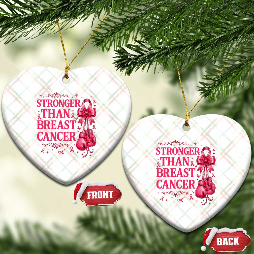 Pink Ribbon Fighter Support Ceramic Ornament Stronger Than Breast Cancer Boxing Gloves