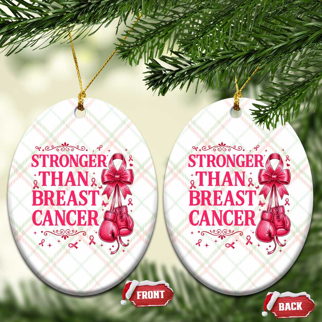 Pink Ribbon Fighter Support Ceramic Ornament Stronger Than Breast Cancer Boxing Gloves
