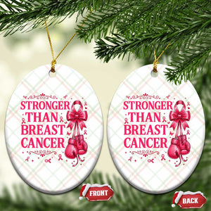 Pink Ribbon Fighter Support Ceramic Ornament Stronger Than Breast Cancer Boxing Gloves