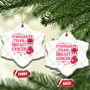 Pink Ribbon Fighter Support Ceramic Ornament Stronger Than Breast Cancer Boxing Gloves