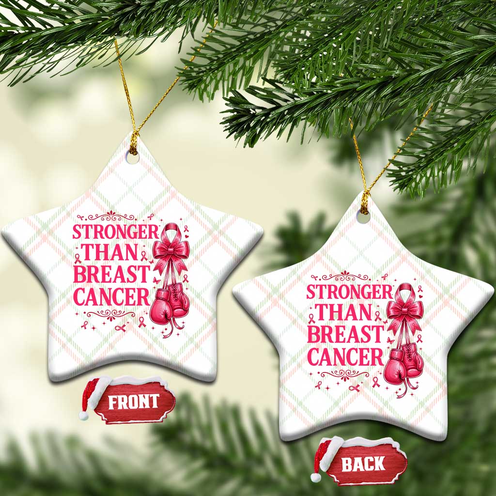 Pink Ribbon Fighter Support Ceramic Ornament Stronger Than Breast Cancer Boxing Gloves