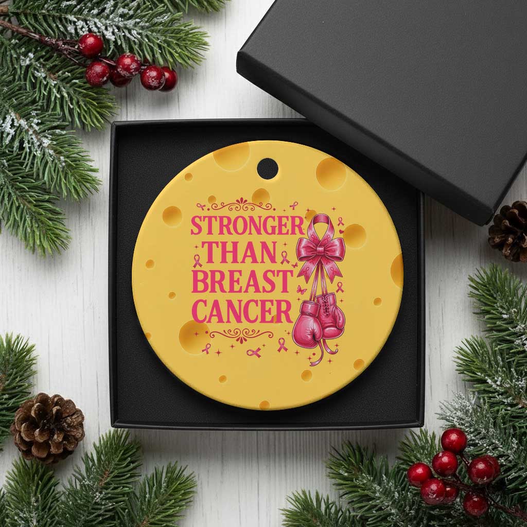Pink Ribbon Fighter Support Ceramic Ornament Stronger Than Breast Cancer Boxing Gloves