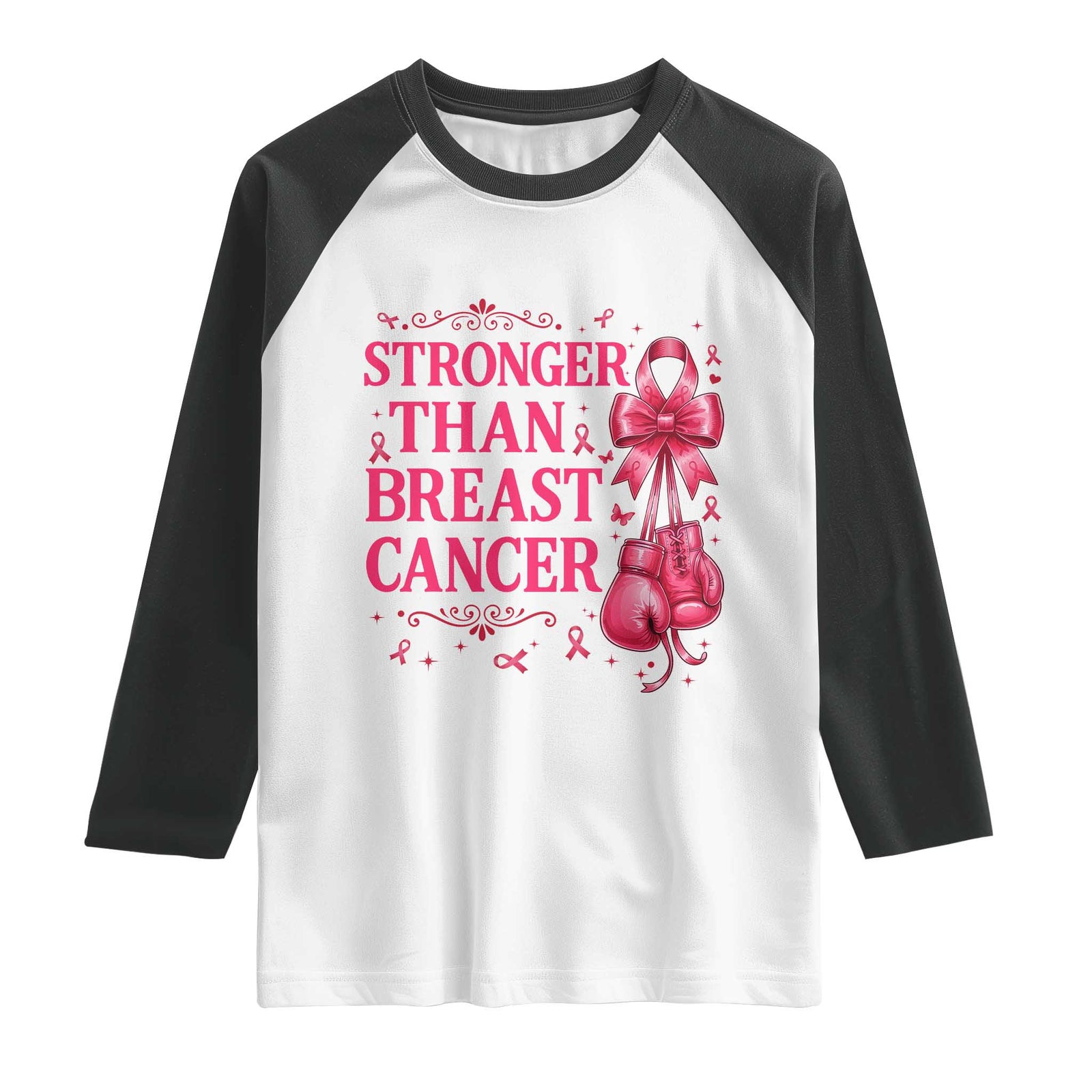 Pink Ribbon Fighter Support Raglan Shirt Stronger Than Breast Cancer Boxing Gloves