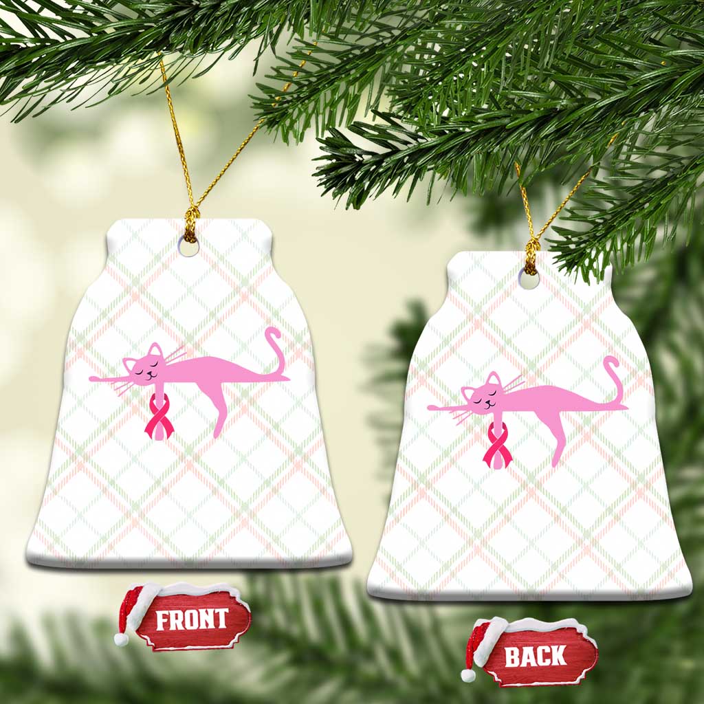 Breast Cancer Awareness Cat Ceramic Ornament Pink Ribbon Pet Lover Support
