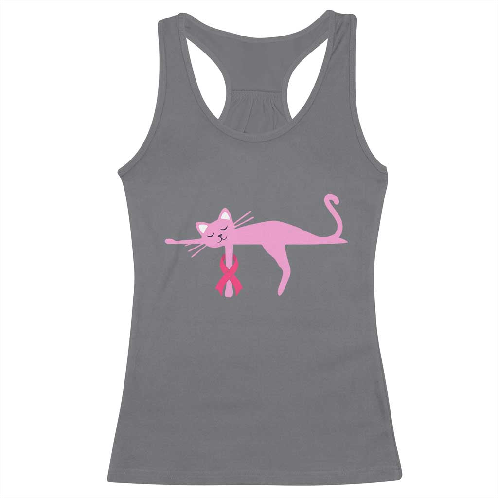 Breast Cancer Awareness Cat Racerback Tank Top Pink Ribbon Pet Lover Support