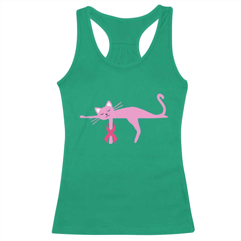 Breast Cancer Awareness Cat Racerback Tank Top Pink Ribbon Pet Lover Support
