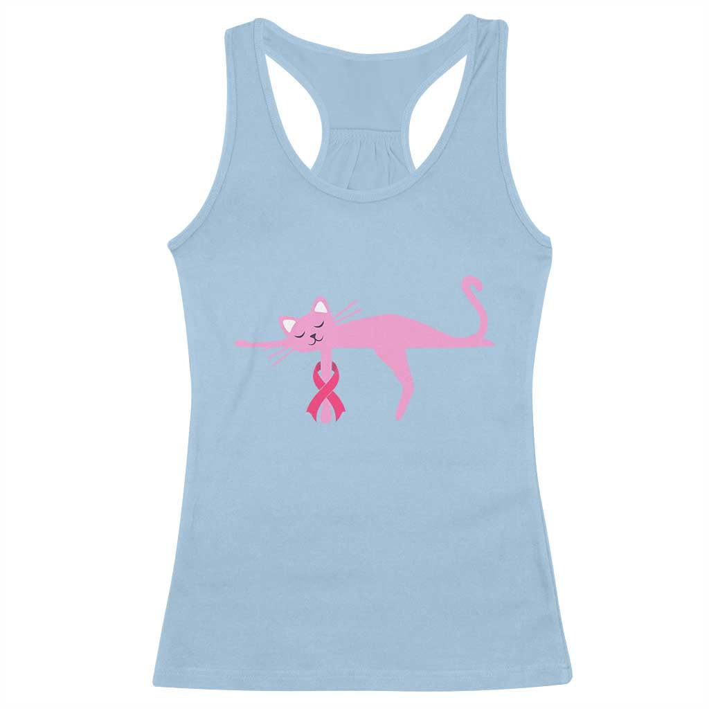Breast Cancer Awareness Cat Racerback Tank Top Pink Ribbon Pet Lover Support