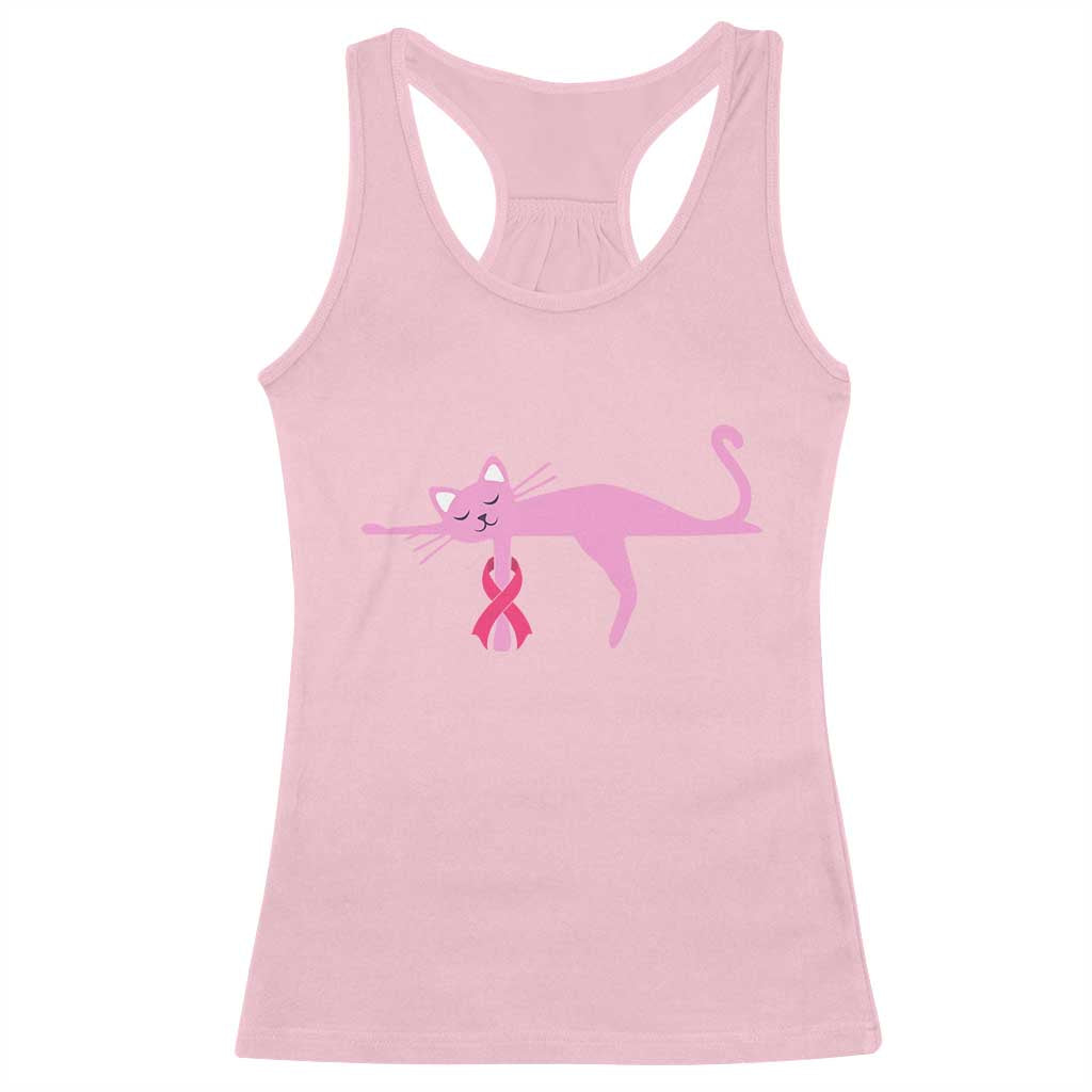 Breast Cancer Awareness Cat Racerback Tank Top Pink Ribbon Pet Lover Support