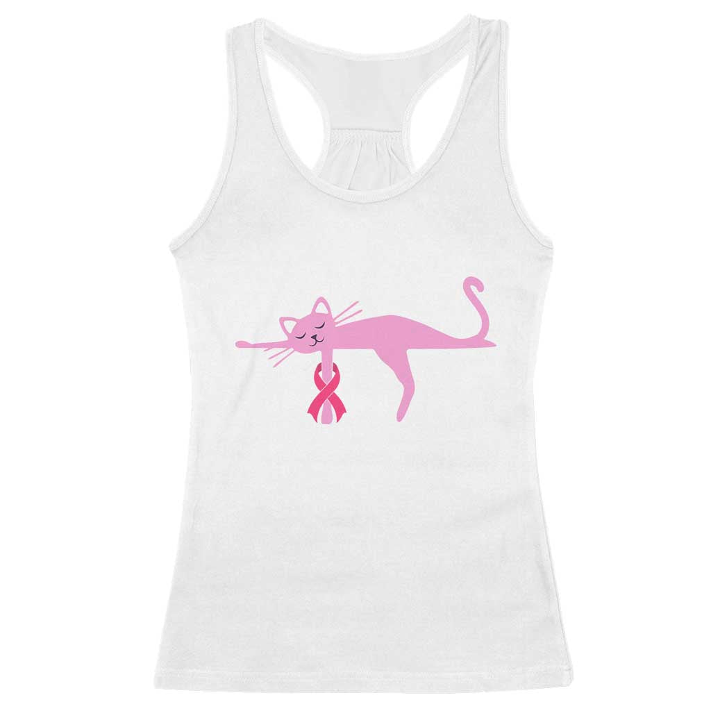 Breast Cancer Awareness Cat Racerback Tank Top Pink Ribbon Pet Lover Support