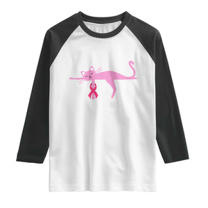Breast Cancer Awareness Cat Raglan Shirt Pink Ribbon Pet Lover Support