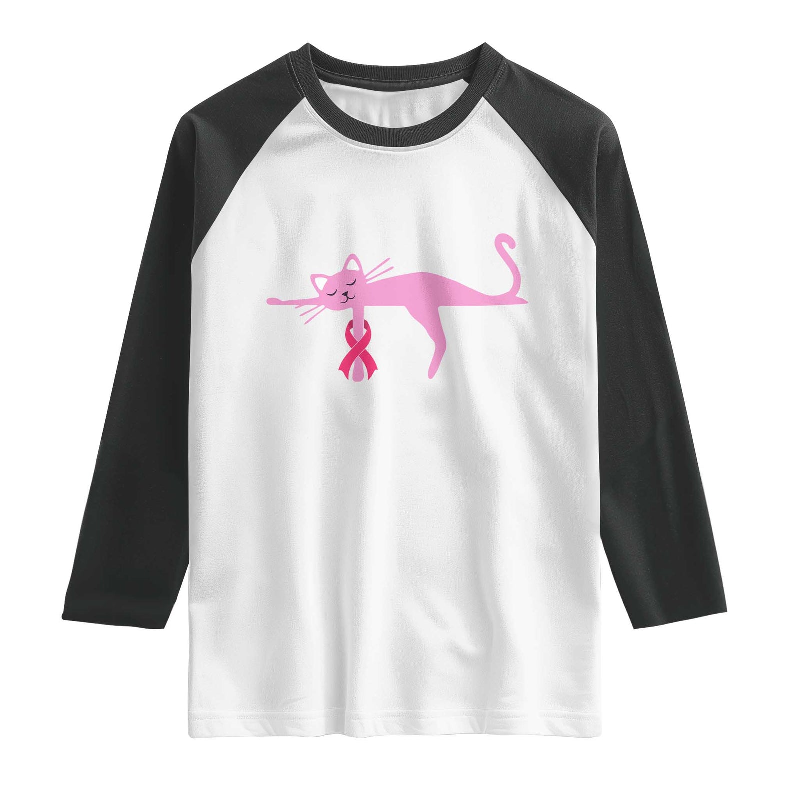 Breast Cancer Awareness Cat Raglan Shirt Pink Ribbon Pet Lover Support