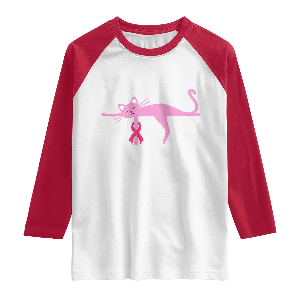 Breast Cancer Awareness Cat Raglan Shirt Pink Ribbon Pet Lover Support