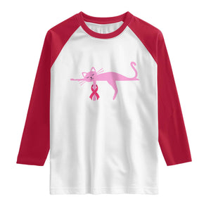 Breast Cancer Awareness Cat Raglan Shirt Pink Ribbon Pet Lover Support