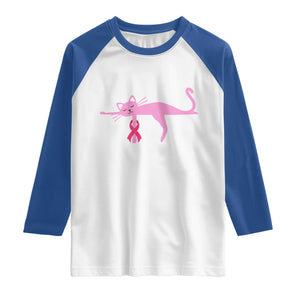 Breast Cancer Awareness Cat Raglan Shirt Pink Ribbon Pet Lover Support