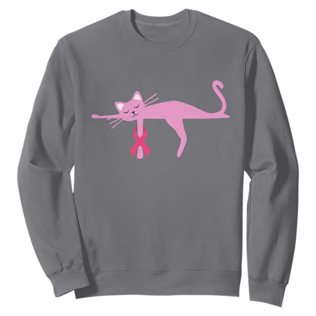 Breast Cancer Awareness Cat Sweatshirt Pink Ribbon Pet Lover Support
