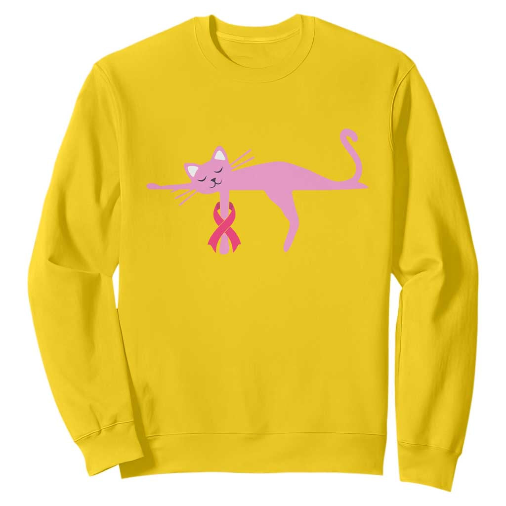 Breast Cancer Awareness Cat Sweatshirt Pink Ribbon Pet Lover Support