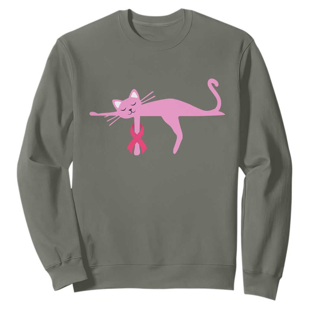 Breast Cancer Awareness Cat Sweatshirt Pink Ribbon Pet Lover Support