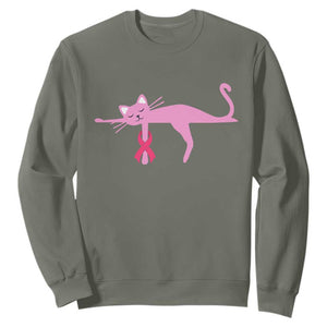 Breast Cancer Awareness Cat Sweatshirt Pink Ribbon Pet Lover Support