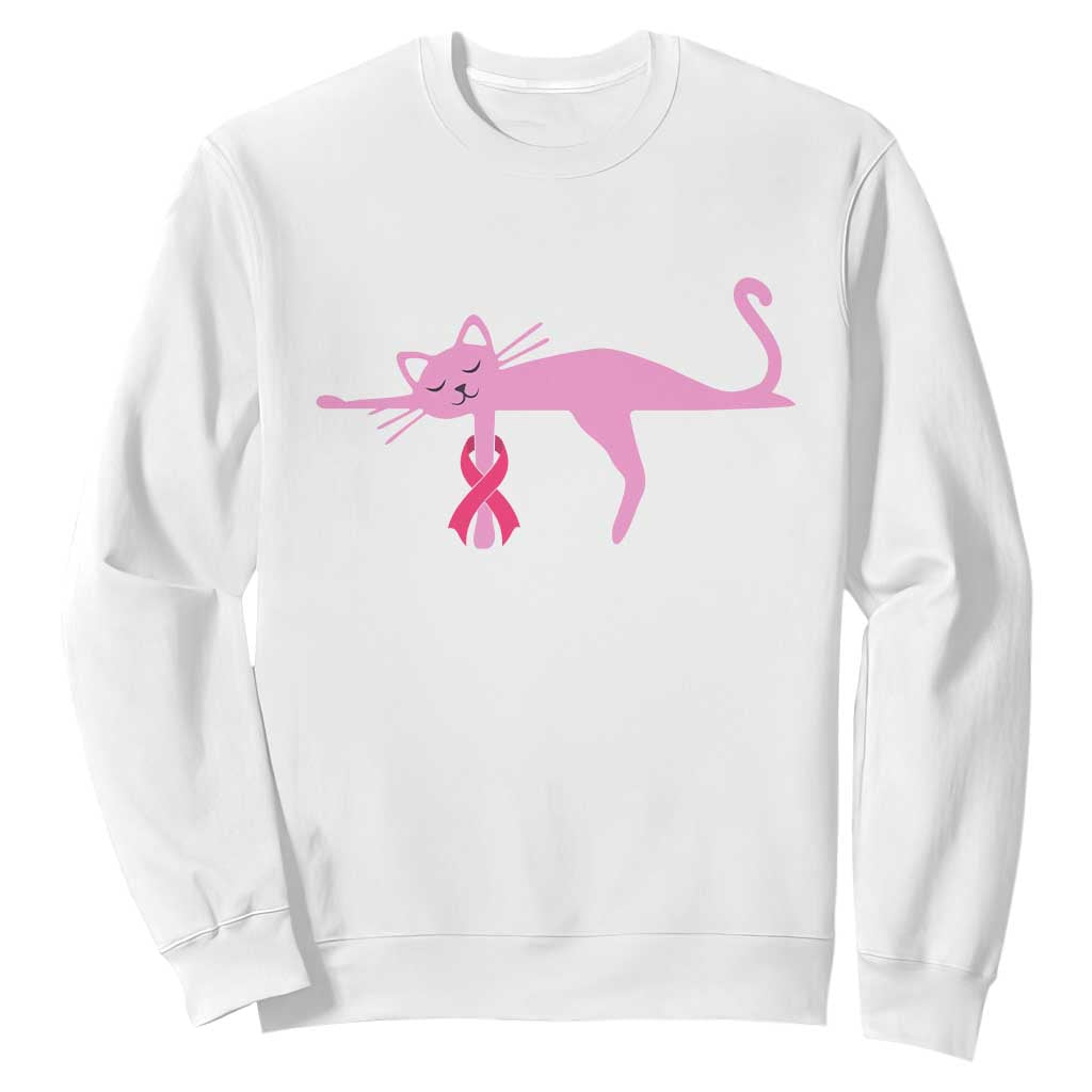 Breast Cancer Awareness Cat Sweatshirt Pink Ribbon Pet Lover Support