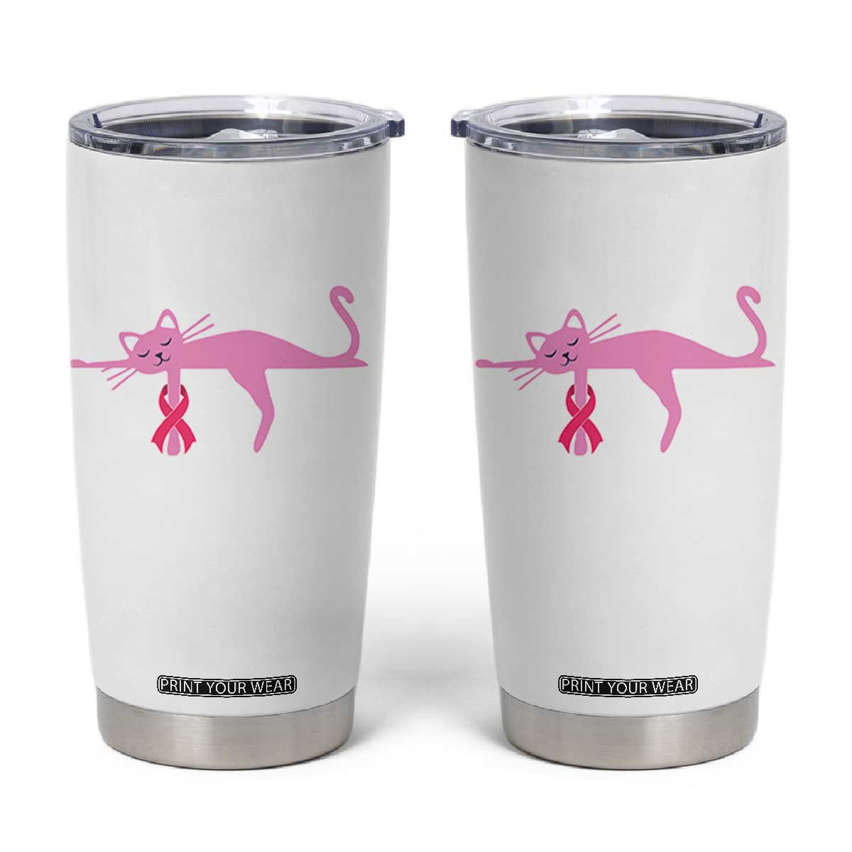 Breast Cancer Awareness Cat Tumbler Cup Pink Ribbon Pet Lover Support
