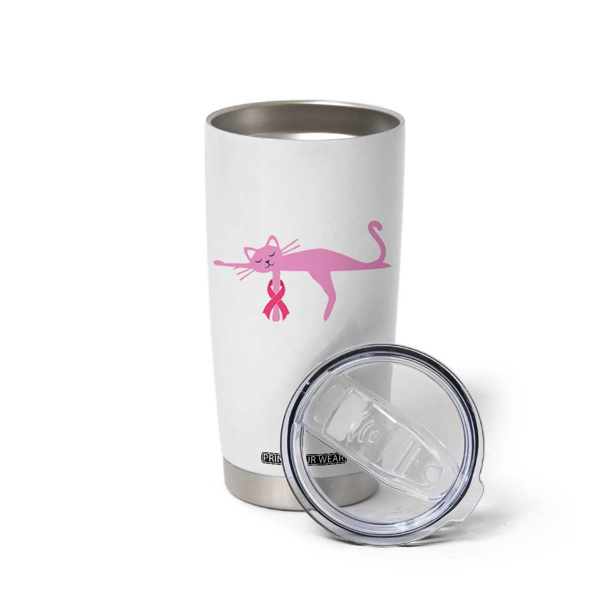 Breast Cancer Awareness Cat Tumbler Cup Pink Ribbon Pet Lover Support