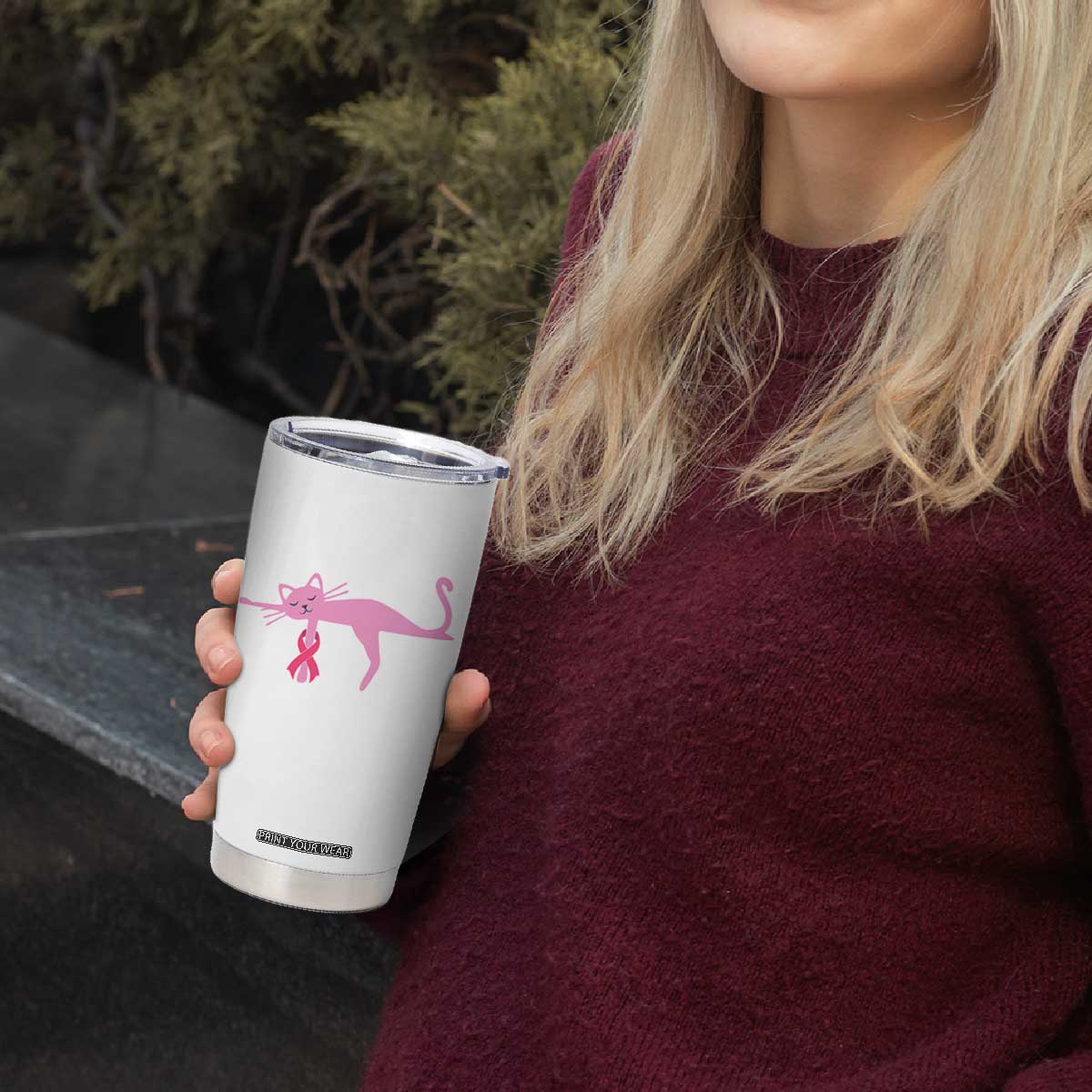 Breast Cancer Awareness Cat Tumbler Cup Pink Ribbon Pet Lover Support