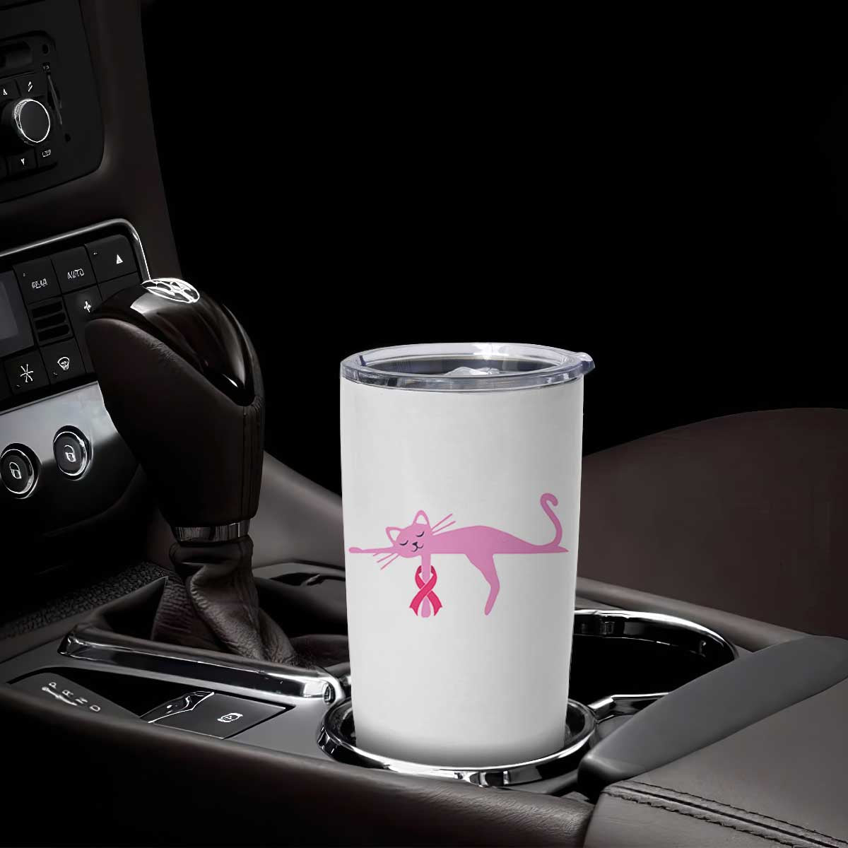 Breast Cancer Awareness Cat Tumbler Cup Pink Ribbon Pet Lover Support
